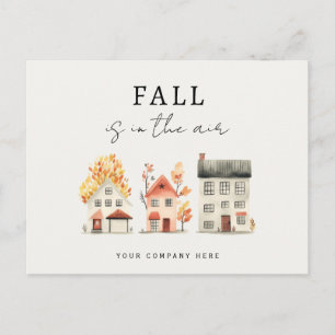 Carte Postale Aquarelle Feuilles d'Automne Maison Promotion Immo