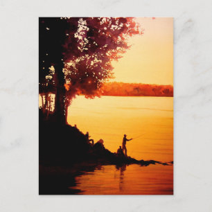 Carte Postale Aquarelle "Fisher People" Paysage de pêche