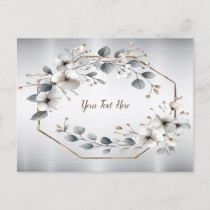 Carte Postale Aquarelle Fleurs blanches Cadre doré Argent Turquo