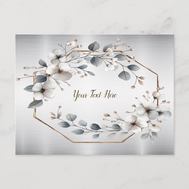 Carte Postale Aquarelle Fleurs blanches Cadre doré Argent Turquo (Devant)