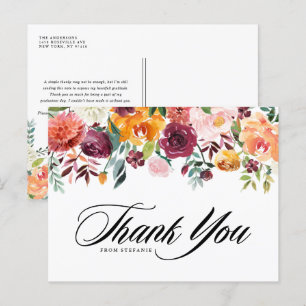 Carte Postale Aquarelle Fleurs d'automne Merci de graduation d'a