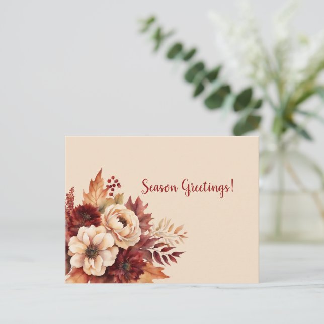 Carte Postale Aquarelle Fleurs d'automne-Salutations de saison- (Debout devant)
