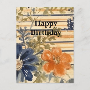 Carte Postale Aquarelle Fleurs Joyeux Anniversaire