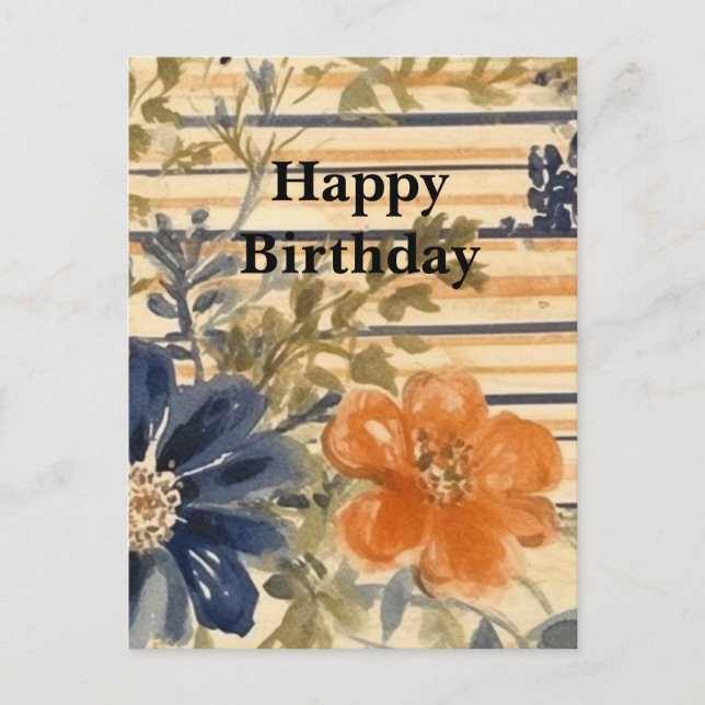 Carte Postale Aquarelle Fleurs Joyeux Anniversaire (Devant)