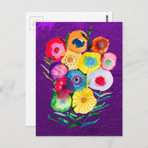 Carte Postale Aquarelle fleurs violettes fleuries florales