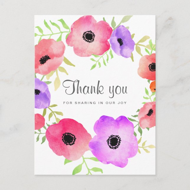 Carte Postale Aquarelle Fleurs Whimsical Merci Mariage (Devant)