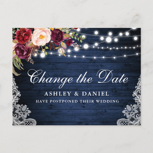 Carte Postale Aquarelle Floral Bleu Bois Changer La Date (Devant)