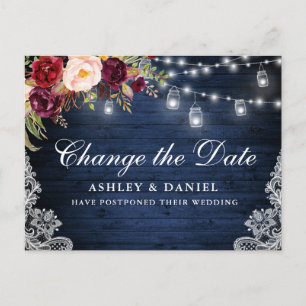 Carte Postale Aquarelle Floral Bleu Bois Jarres Changer La Date