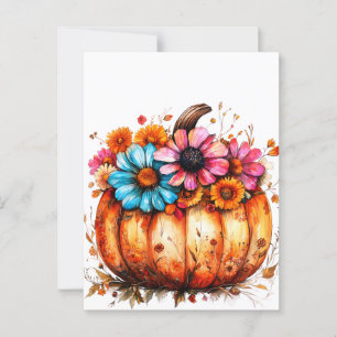 Carte Postale Aquarelle Floral Citrouille automne