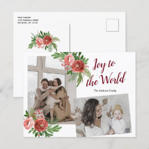 Carte Postale Aquarelle Floral Holiday Photos de famille de voeu