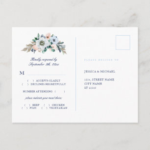 Carte Postale Aquarelle Floral Hydrangea Choix de repas RSVP