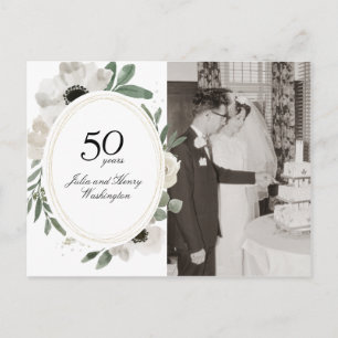 Carte Postale Aquarelle Floral Or Photo 50e Anniversaire