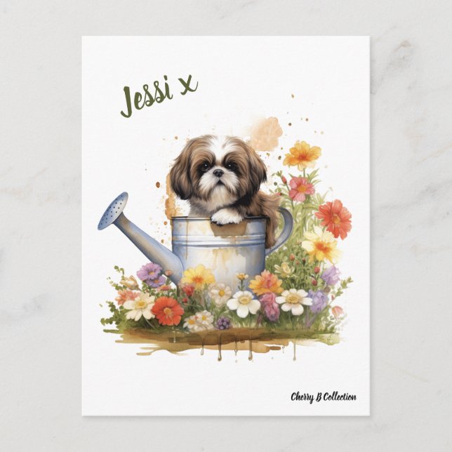 Carte Postale Aquarelle Floral Shih Tzu, peut être personnalisé (Devant)