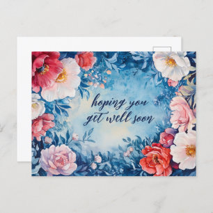 Carte Postale Aquarelle florale bleu rose S'AVÉRER BIENTÔT PERSO
