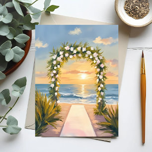 Carte Postale Aquarelle florale de l'arc de mariage de plage