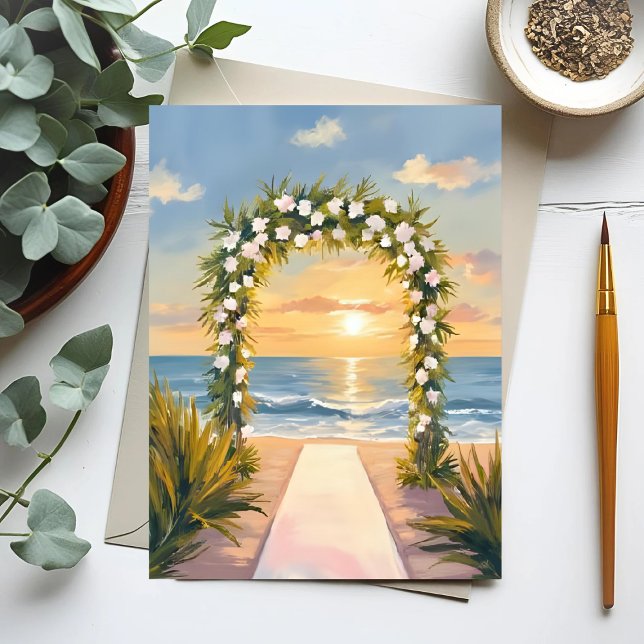 Carte Postale Aquarelle florale de l'arc de mariage de plage (Créateur téléchargé)