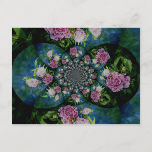 Carte Postale Aquarelle florale de pivoine rose blanc