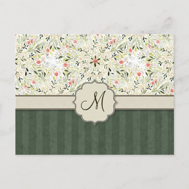 Carte Postale Aquarelle Florale Kaleidoscope avec Monogramme (Devant)