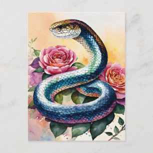 Carte Postale Aquarelle florale Snake Art
