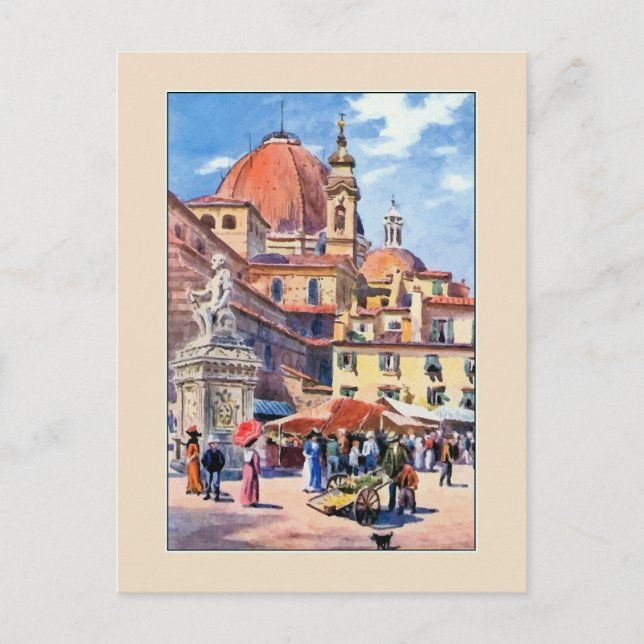 Carte Postale Aquarelle Florence Piazza San Lorenzo (Devant)