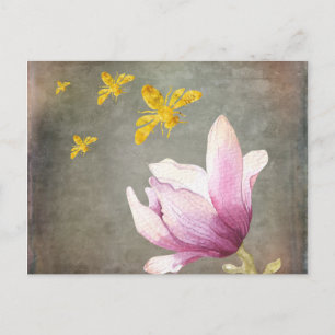 Carte Postale Aquarelle Flower & Gold Bees