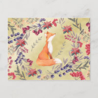 Aquarelle Fox Winter Berries Gold