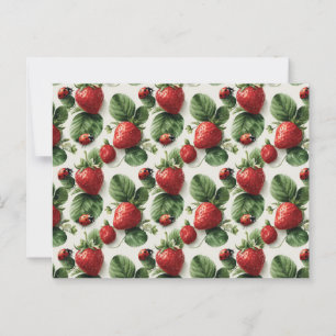 Carte Postale Aquarelle fraise et coccinelle Motif sans couture