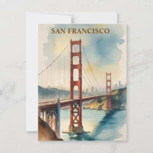 Carte Postale Aquarelle Golden Gate Bridge San Francisco