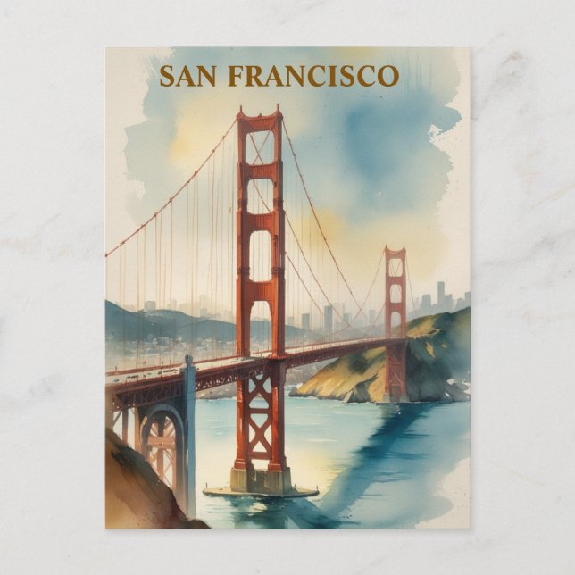 Carte Postale Aquarelle Golden Gate Bridge San Francisco (Devant)
