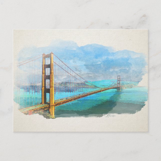 Carte Postale Aquarelle Golden Gate Bridge San Francisco (Devant)