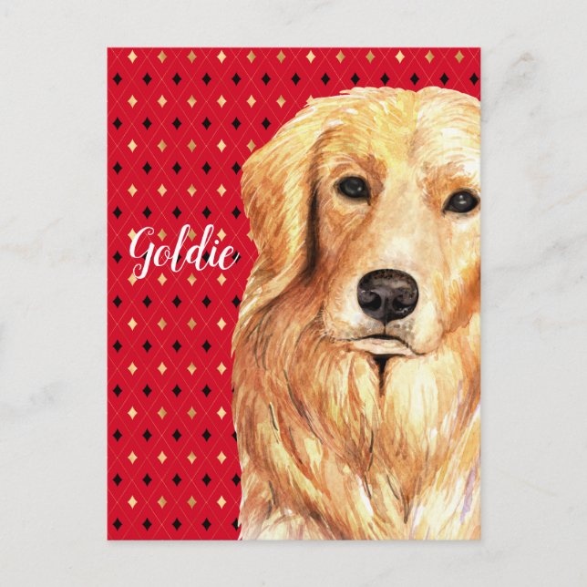 Carte Postale Aquarelle Golden Retriever personnalisée (Devant)