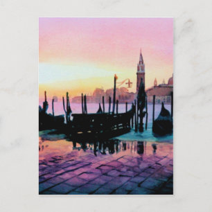 Carte Postale Aquarelle Gondola "Sunrise St. Mark's"