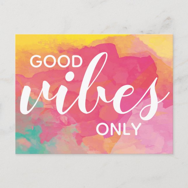Carte Postale Aquarelle Good Vibes uniquement Positivity Affirma (Devant)