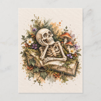Carte postale aquarelle gothique amateur de livres
