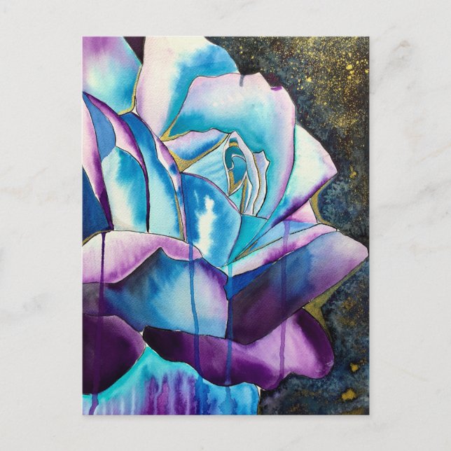 Carte Postale Aquarelle gothique bleu violet art rose (Devant)