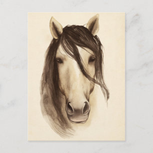 Carte Postale Aquarelle Grange Animaux   Cheval