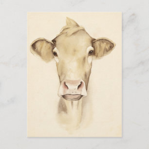 Carte Postale Aquarelle Grange Animaux Vache