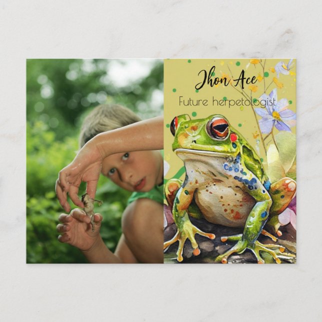 Carte Postale Aquarelle Grenouille Personnalisée Texte & Nom du  (Devant)