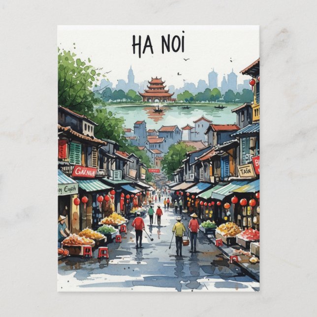 Carte Postale Aquarelle Hanoi Vietnam (Devant)