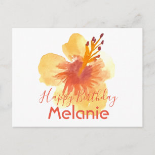 Carte Postale Aquarelle Hawaï Hibiscus Jaune Floral