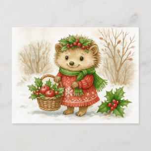 Carte postale aquarelle Hérisson de Noël