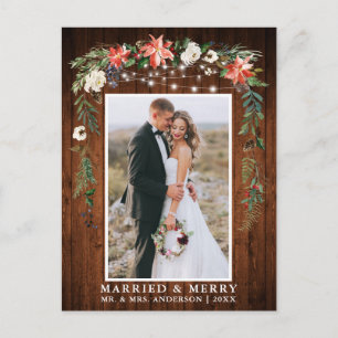 Carte Postale Aquarelle Hiver Floral Bois marié et joyeux