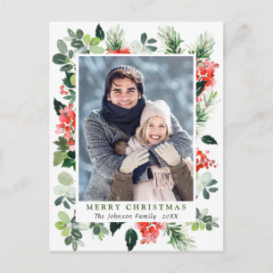 Carte Postale Aquarelle Holly Berry Noël