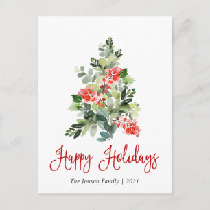 Carte Postale Aquarelle Holly Berry Noël Arbre Salutation