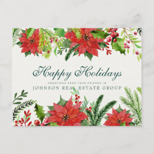 Carte Postale Aquarelle Holly & Poinsettia Salutations de vaca