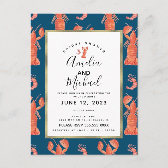 Carte Postale Aquarelle Homard crevette crevette Fête des mariée (Devant)