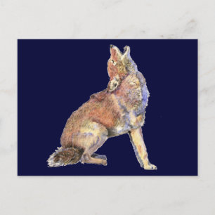 Carte Postale Aquarelle Howling Coyote, Animal, Nature Faune