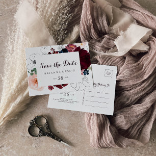 Carte Postale Aquarelle illustrée horizontale Enregistrer la dat