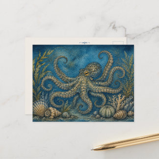 Carte postale aquarelle inspirée de la pieuvre des