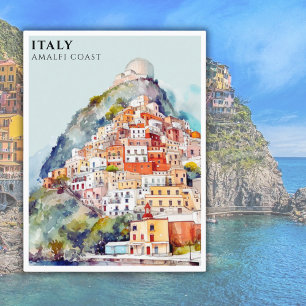 Carte Postale Aquarelle Italie Côte Amalfi Voyage
